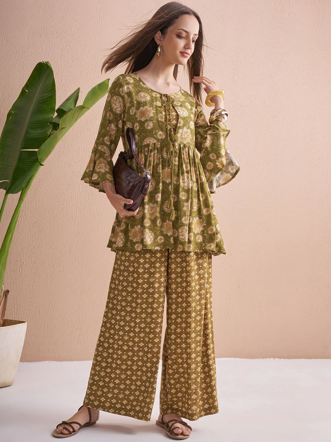 Vishudh Women Crop Top & Palazzos Co-Ord with Jacket