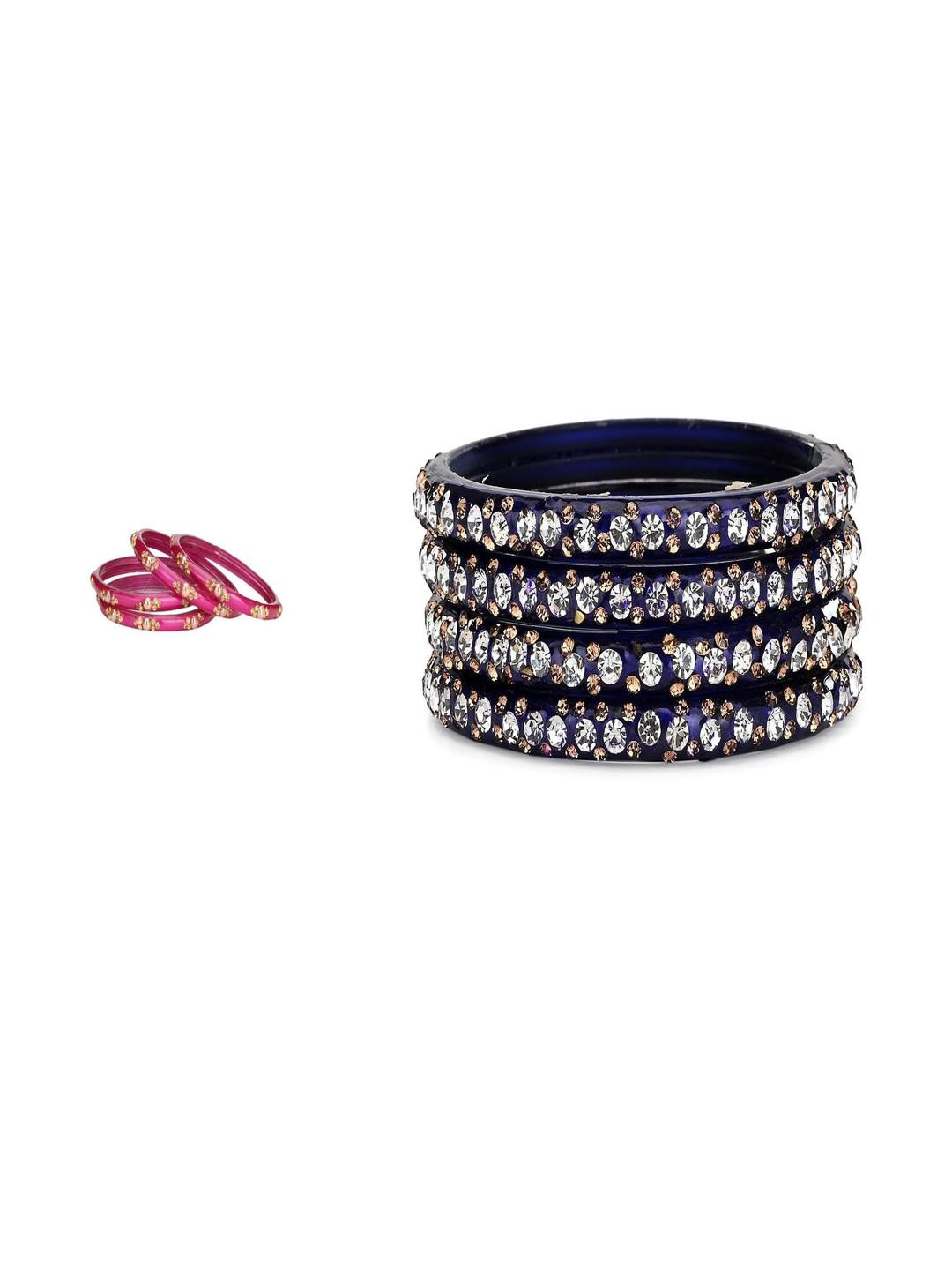 Somil Combo Of 2 Set balck,pink  glass bangles