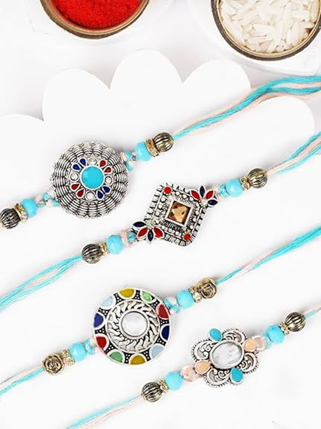 Kaameri Bazaar Set Of 2 Brother Rakhi With Greeting Card & Roli Chawal