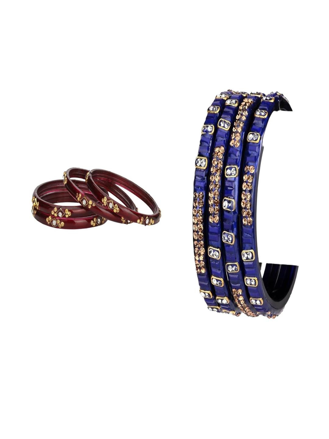 Somil Elegant Combo Glass Bangle Set | Handmade Traditional Chudi For Women | Perfect For Daily & Occasion Use, Combo Of 2 Set, Maroon, Blue