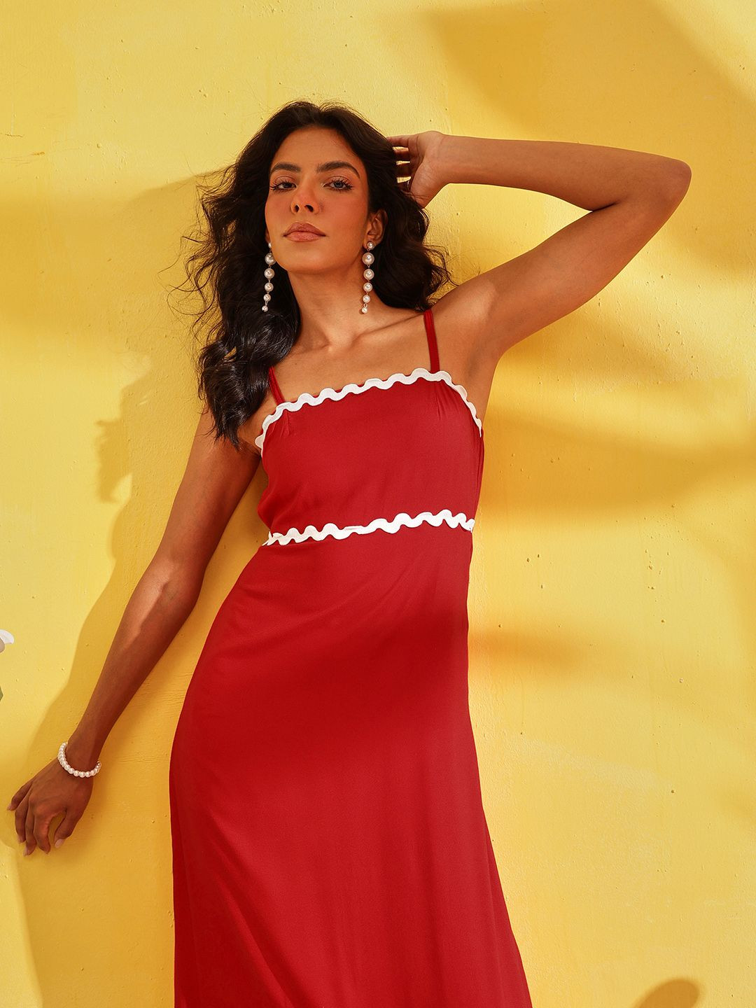 CORSICA Women Shoulder Straps Lace Inserts Detail Sheath Maxi Dress