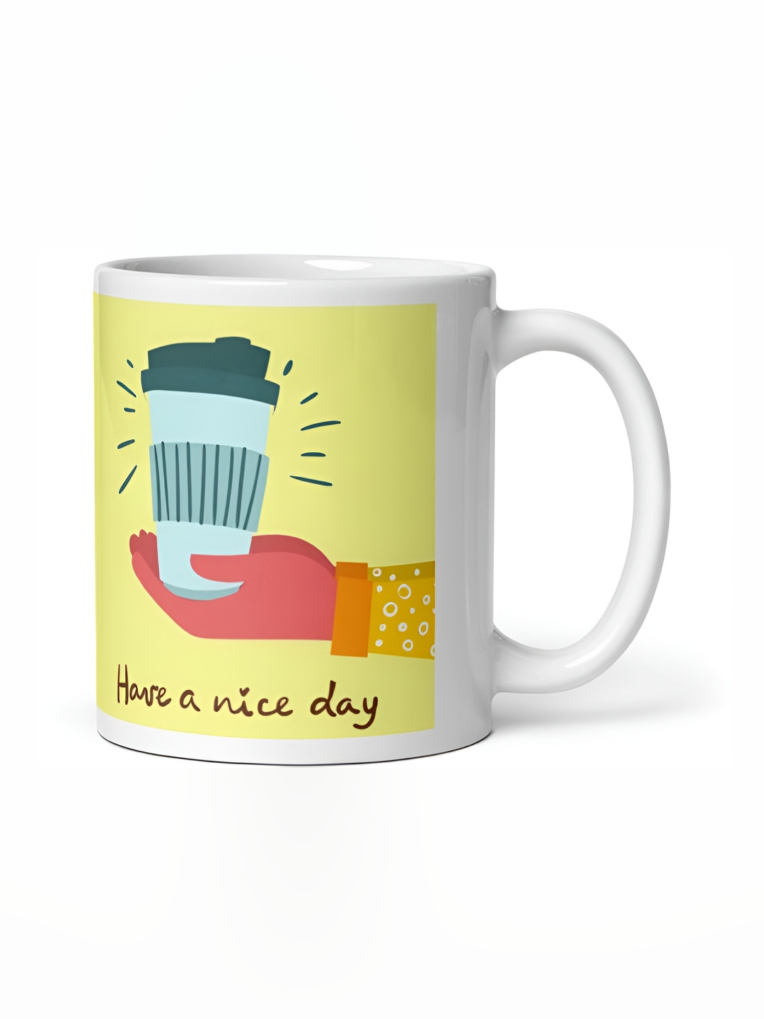 Mr UVD White & Yellow Graphic Printed Matte Ceramic Mug 350 ml
