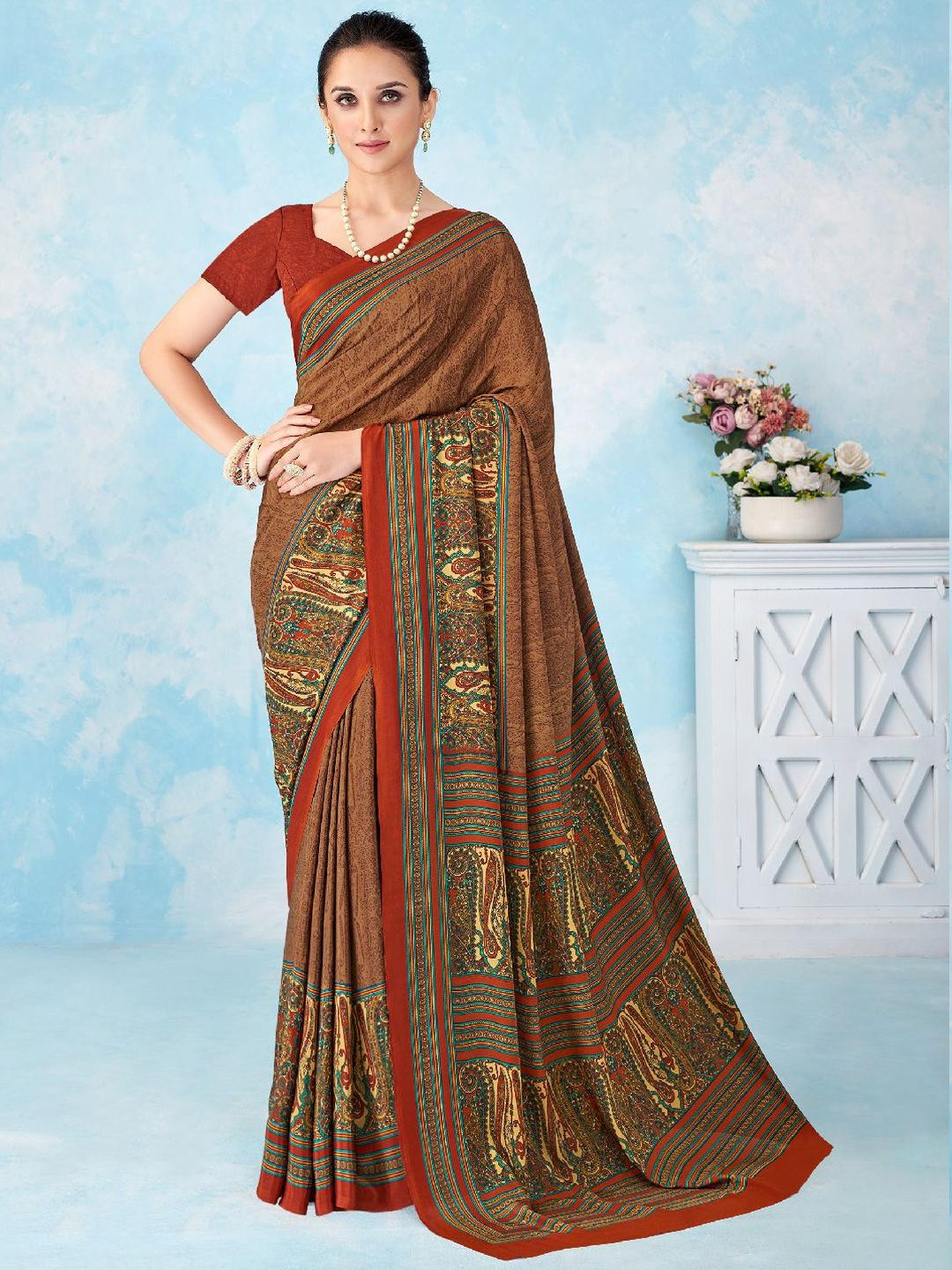 KALINI Saree With Contrast Blouse Piece