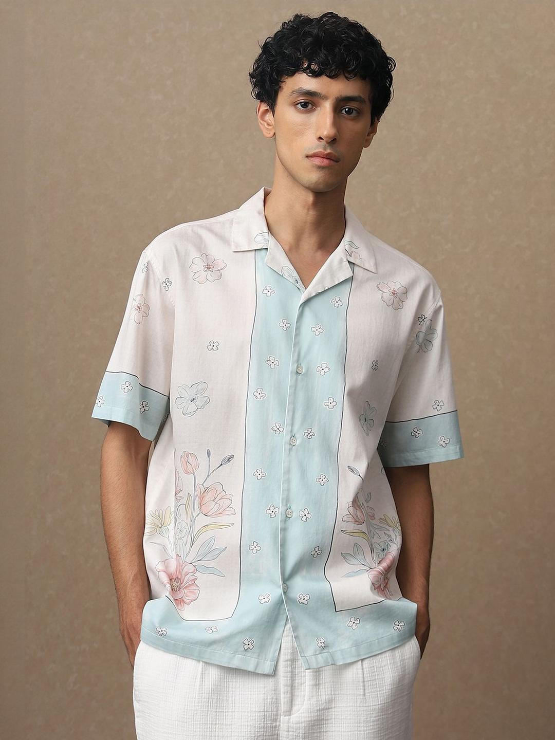 4 TRIPLE O FIVE O BY MUFTI Men Relaxed Fit Floral Printed Cuban Collar Cotton Casual Shirt