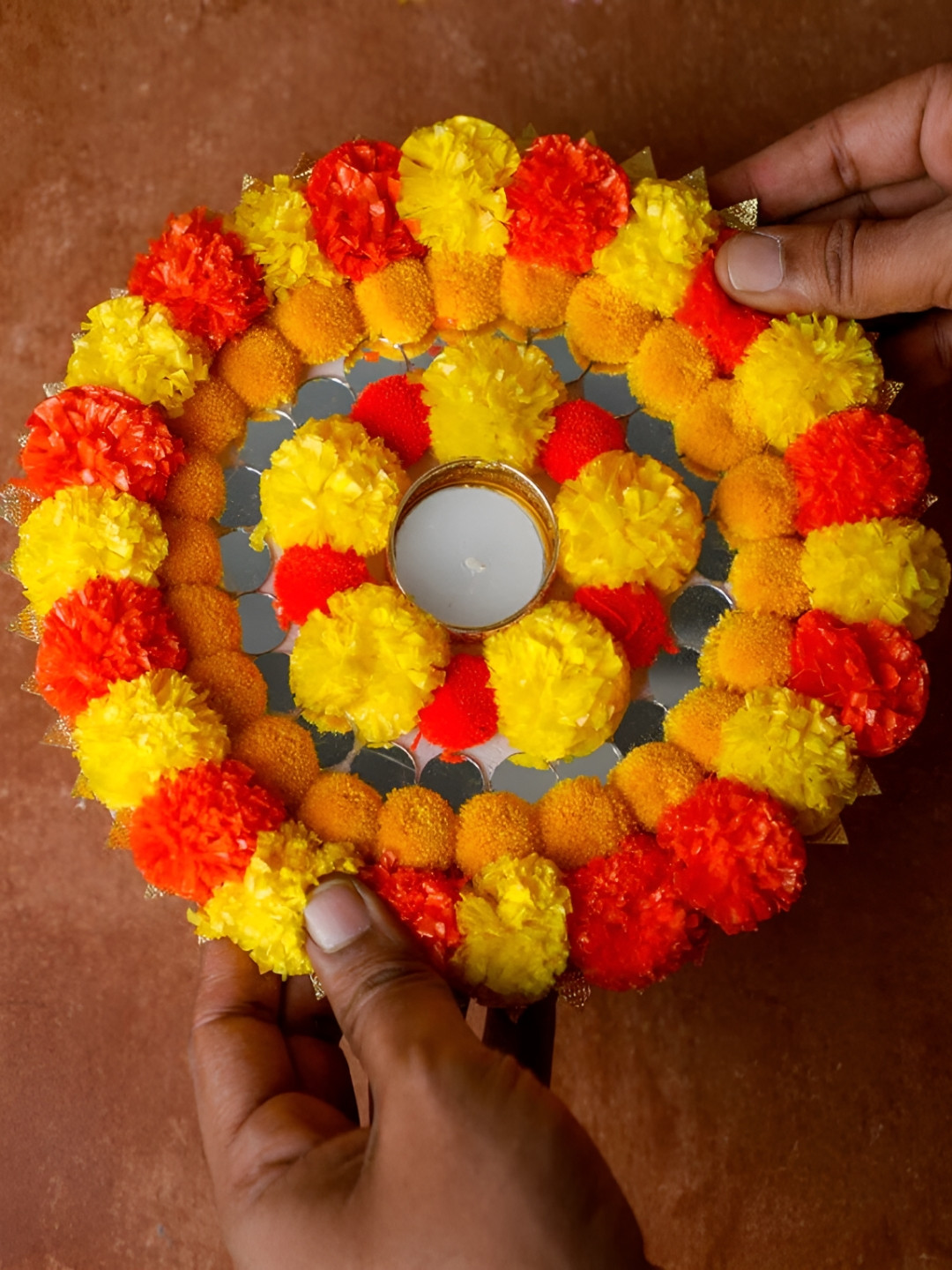 Sellplus Yellow & Orange-coloured Textured  Tealight Holder