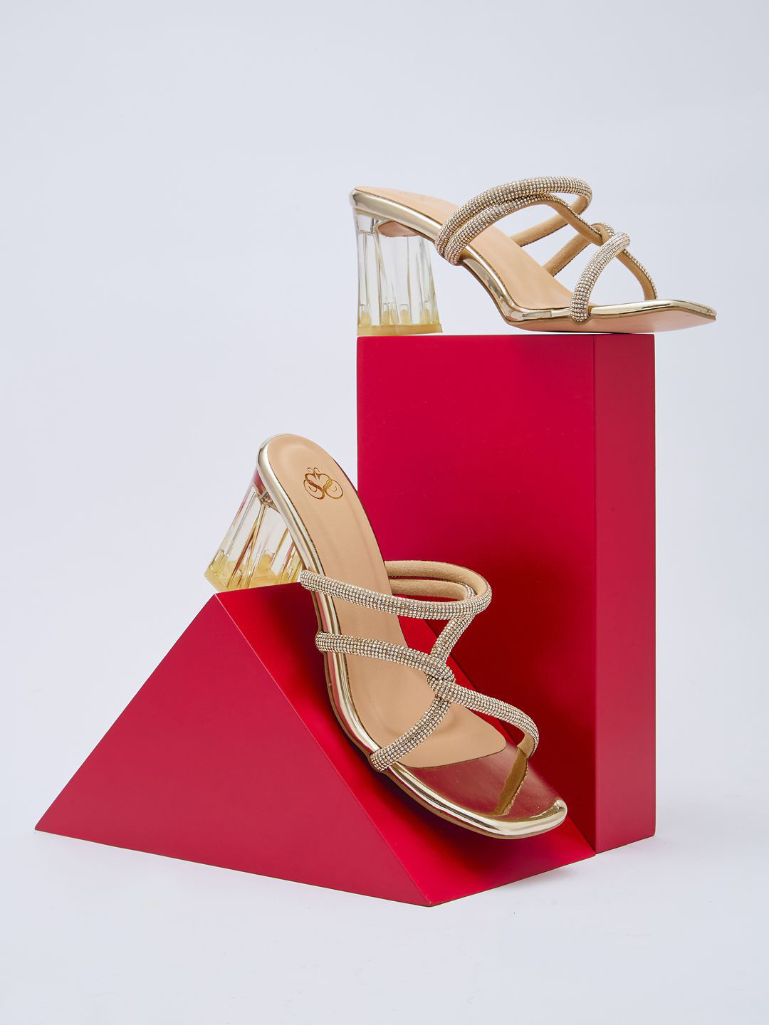 Sole To Soul Women Embellished Square Toe Block Heels Sandals