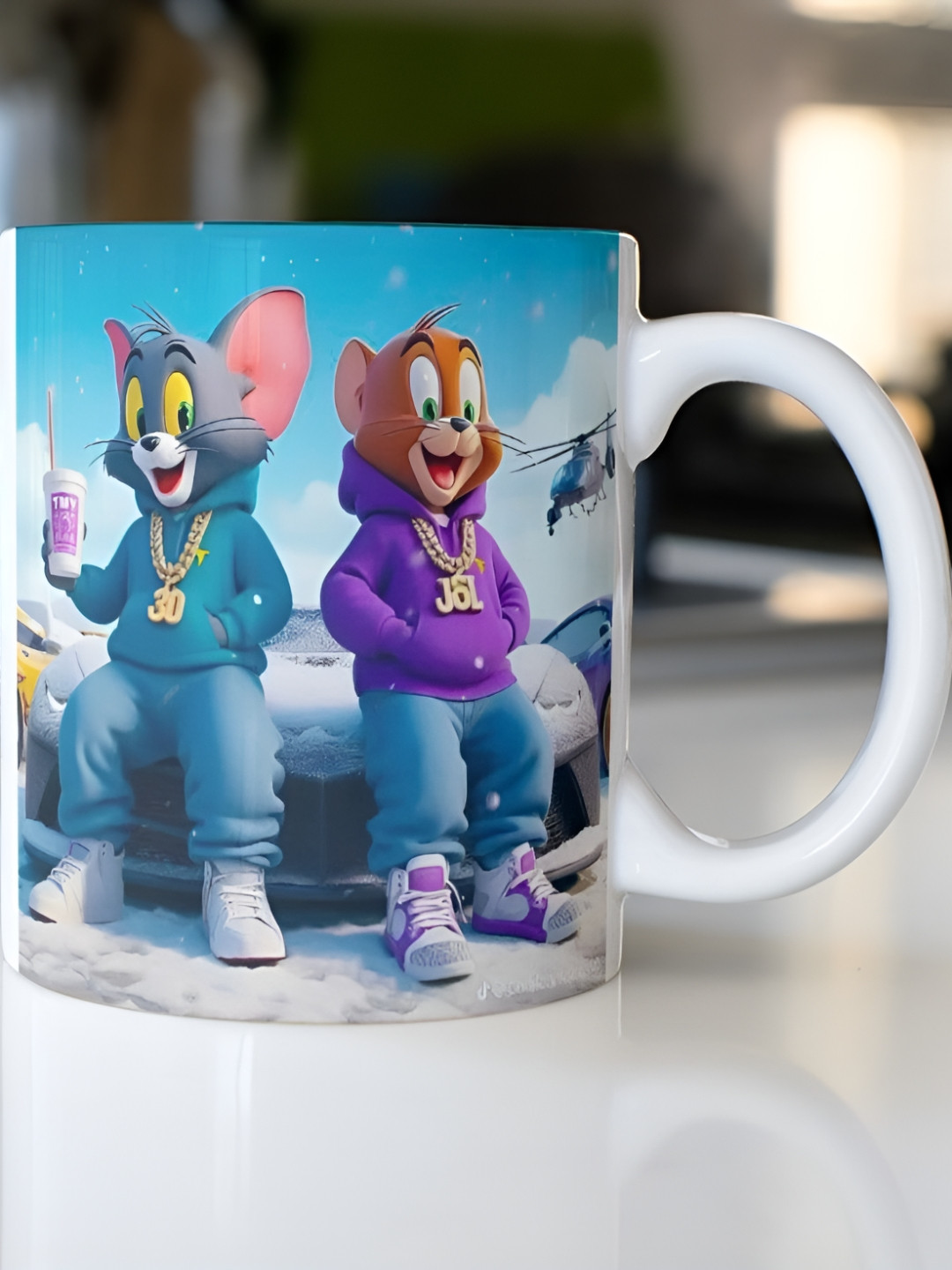 Mr UVD White & Blue To & Jerry Printed Ceramic Mug 350ml