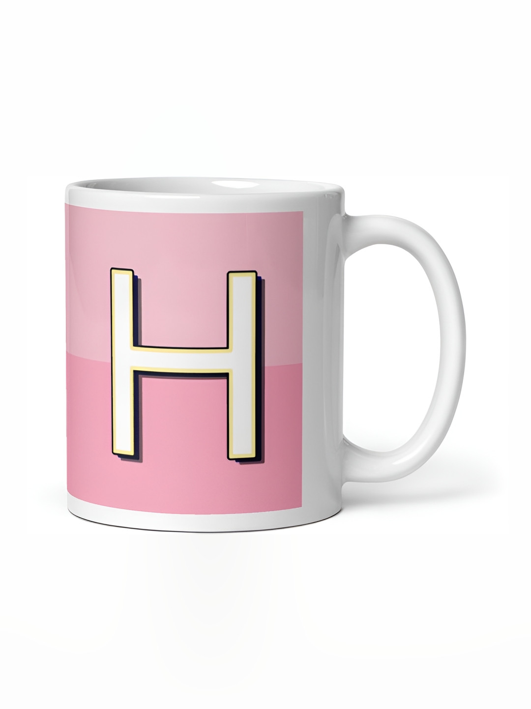 Mr UVD White & Pink H Letter Printed Ceramic Mug 350ml