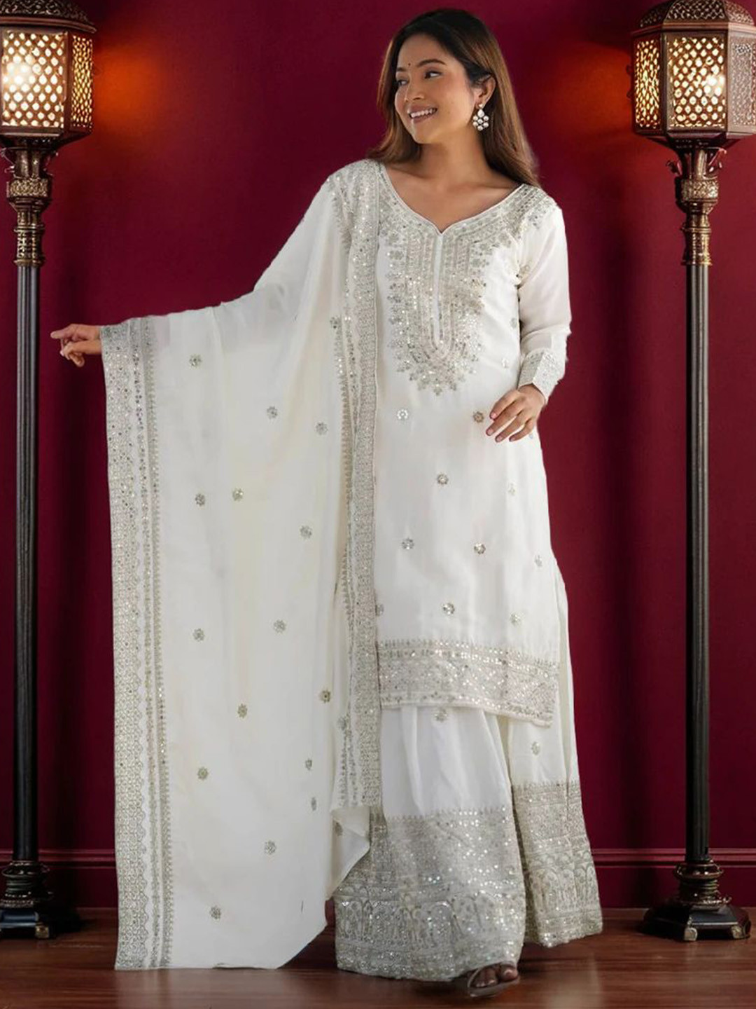 krisha fashion Women Embroidered Kurta with Sharara & Dupatta