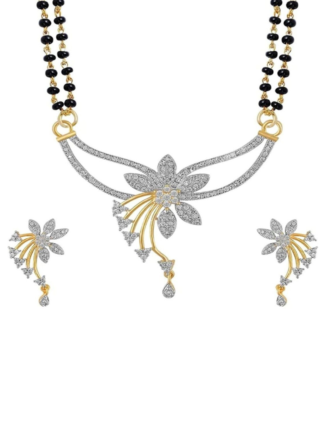 Global Ecom Artificial Stones Studded & Beaded Mangalsutra With Earrings