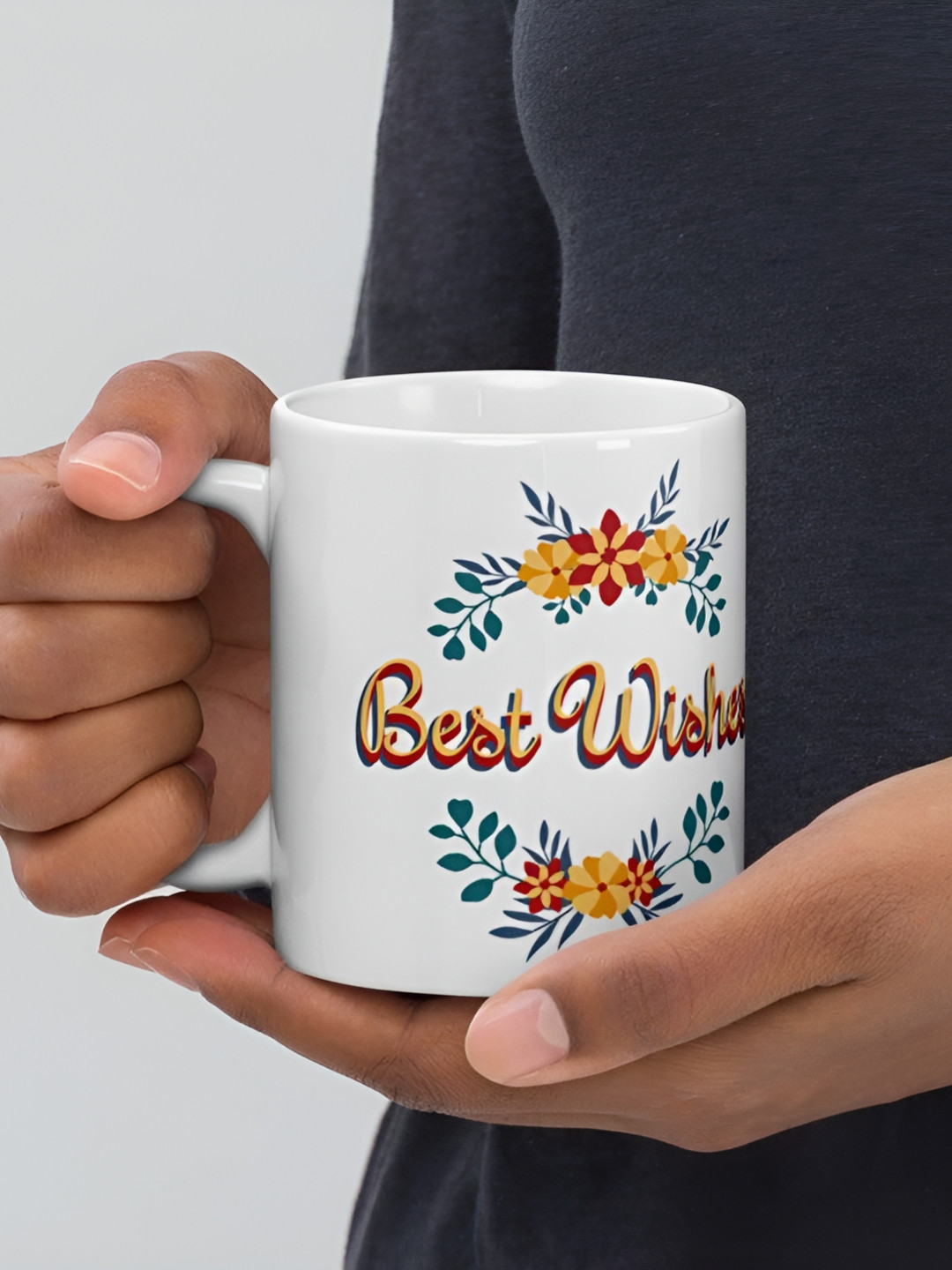 Mr UVD White & Yellow Printed Ceramic Glossy Mugs 350.0 ML