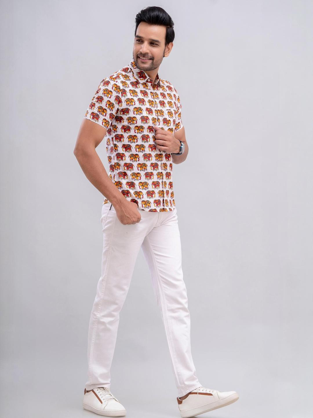MissKurti Men Standard Fit Jaipuri Elephant Print Cotton Casual Shirt
