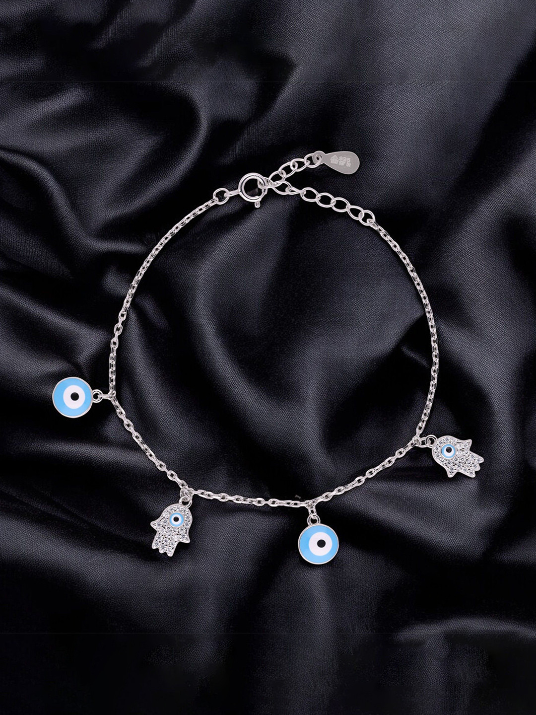 Crash.Club By CKC Silver Rhodium-Plated Artificial Stones Studded Charm Bracelet