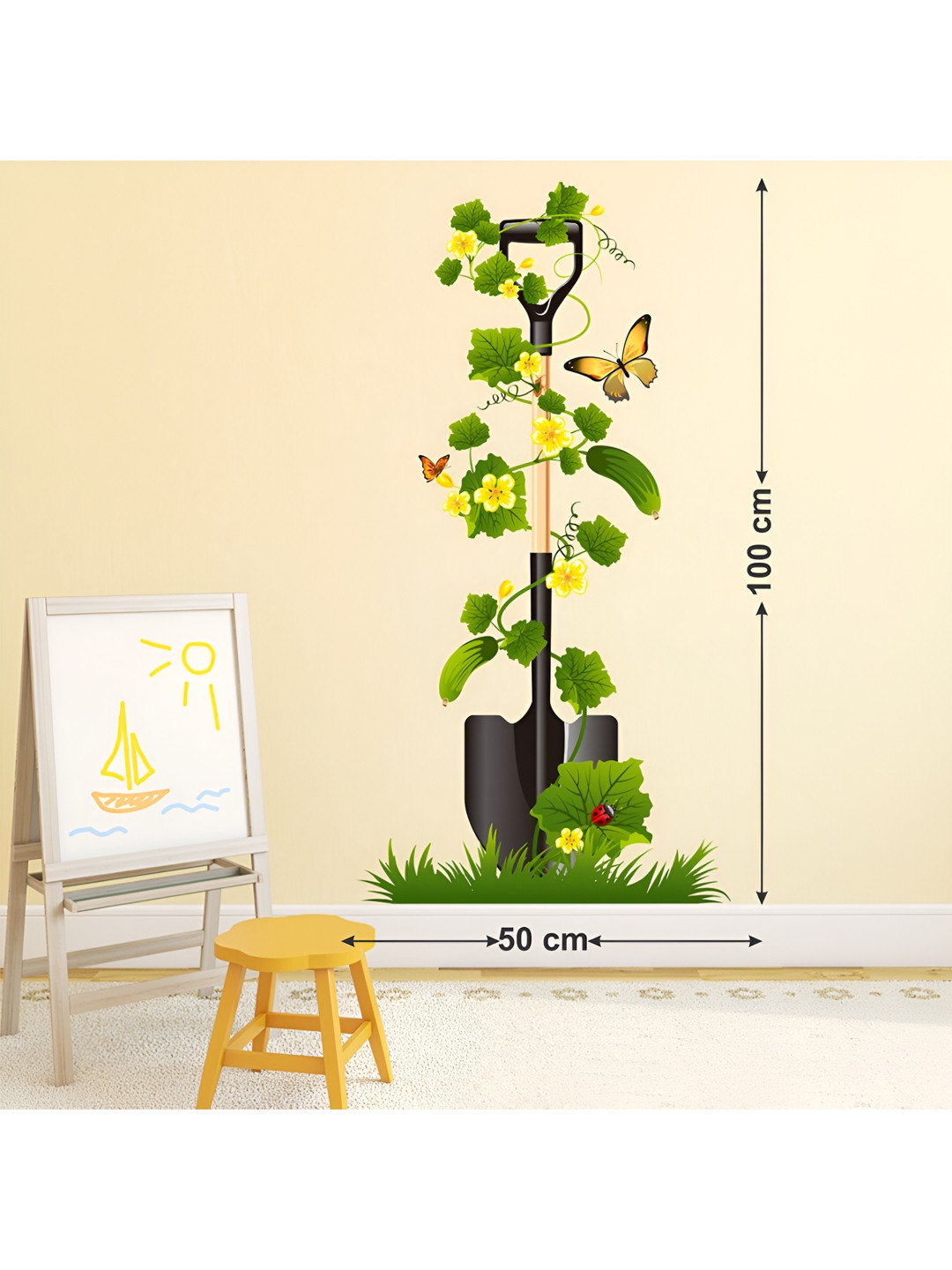 LANSTICK Plant With Butterflies Plastic Wall Sticker
