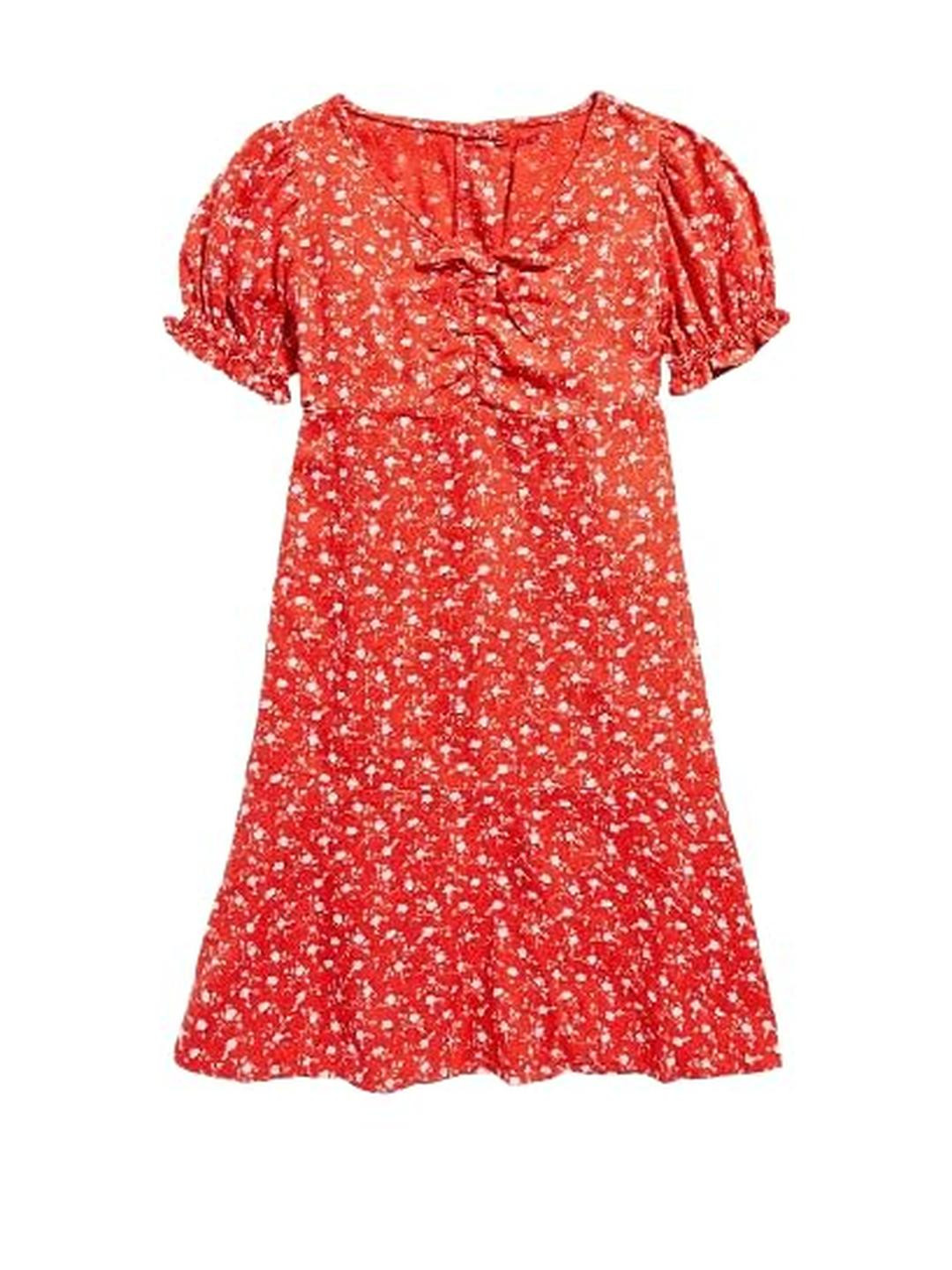 Red Fit And Flare Crepe Dress For Girls