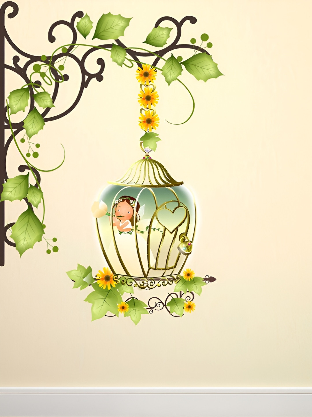 LANSTICK Green Tree With Angel In Cage Wallsticker