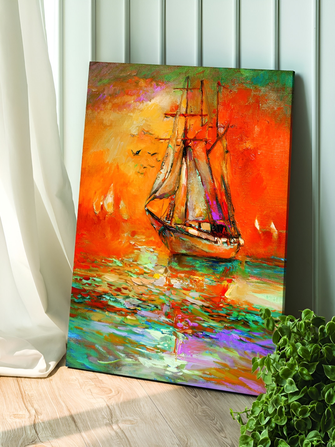 Myntra Elegant Homes Canvas Painting A Vintage Boat In The Lake Art