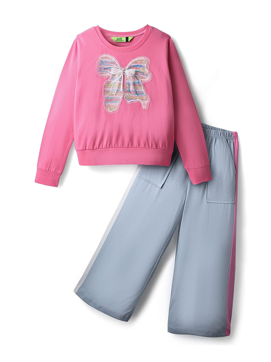 Tiara Girls Pure Cotton Round Neck Top With Palazzos