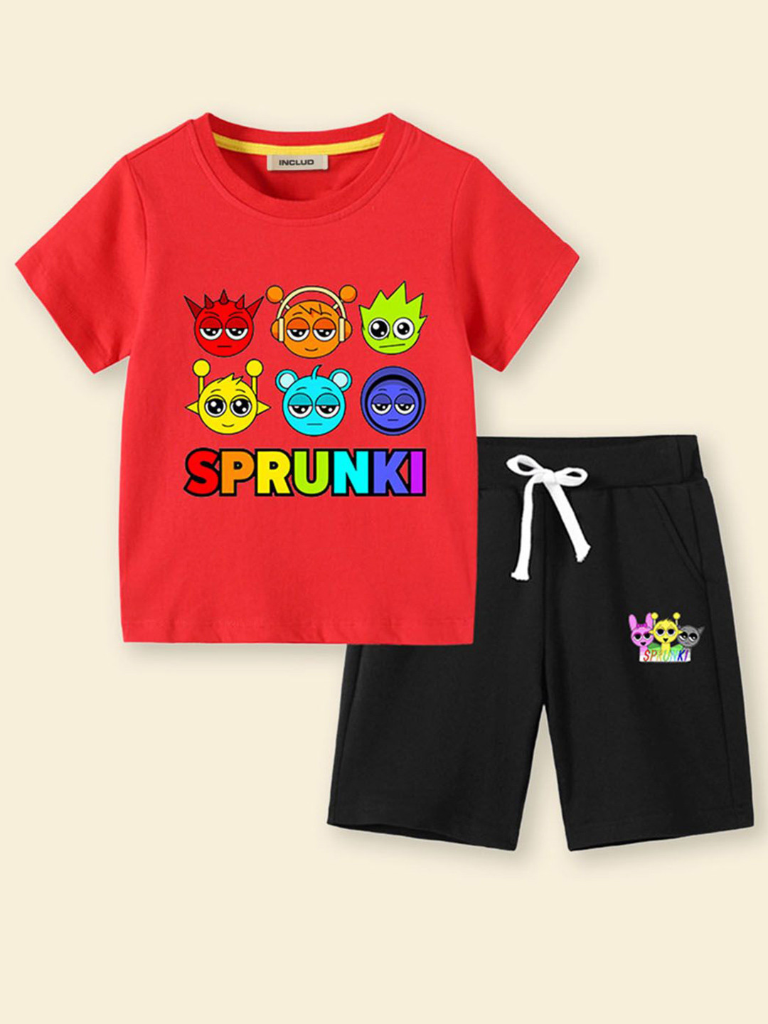 INCLUD Boys Sprunki Graphic Printed T-shirt with Shorts