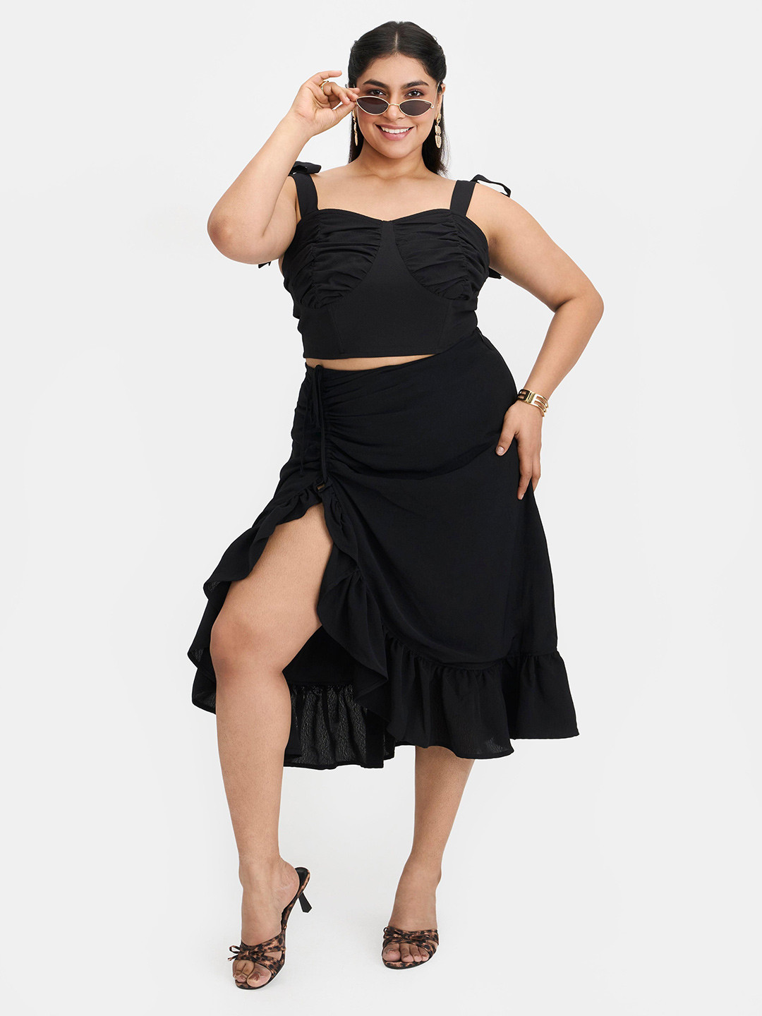 Virgio Plus Size A-Line Ruffled Plus Size Midi Skirt