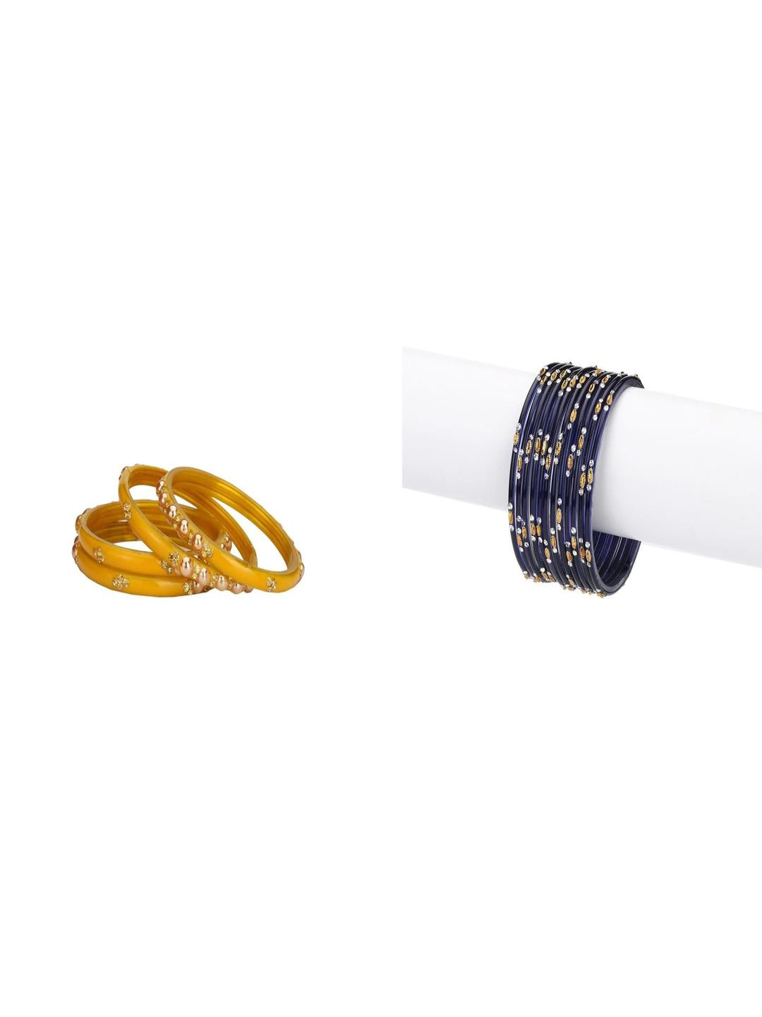 Somil Combo Bangle Set For Women | Traditional Daily Bangles | Perfect For Parties & Functions, Combo Of 2 Set, Yellow, Blue