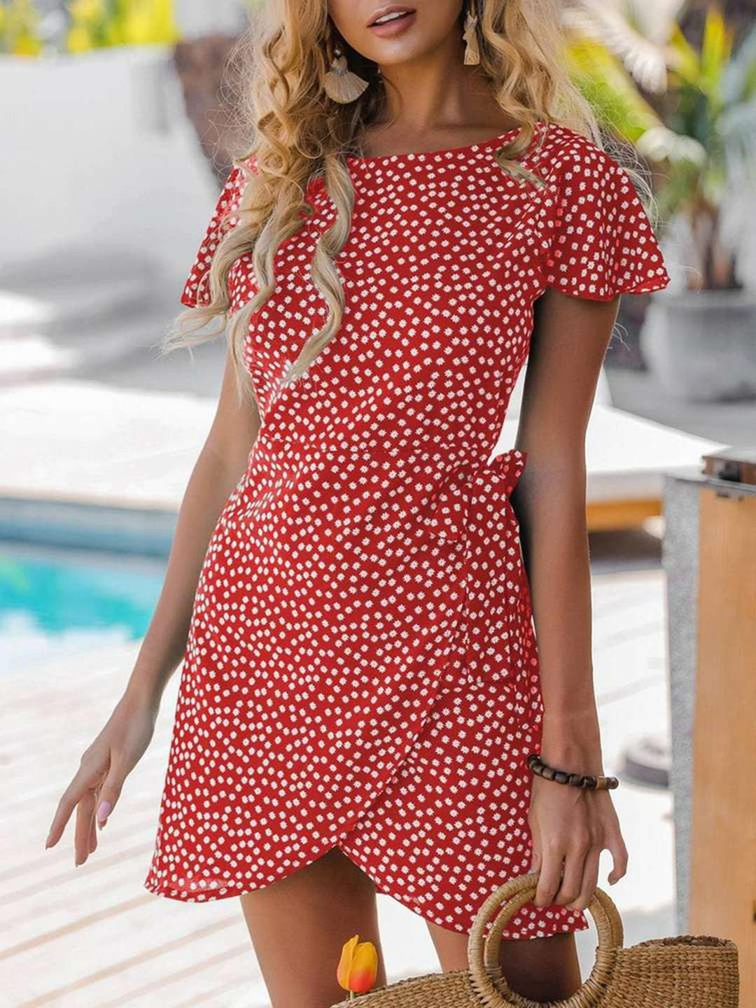 TAGVE Women's A line Dress Red Above Knee