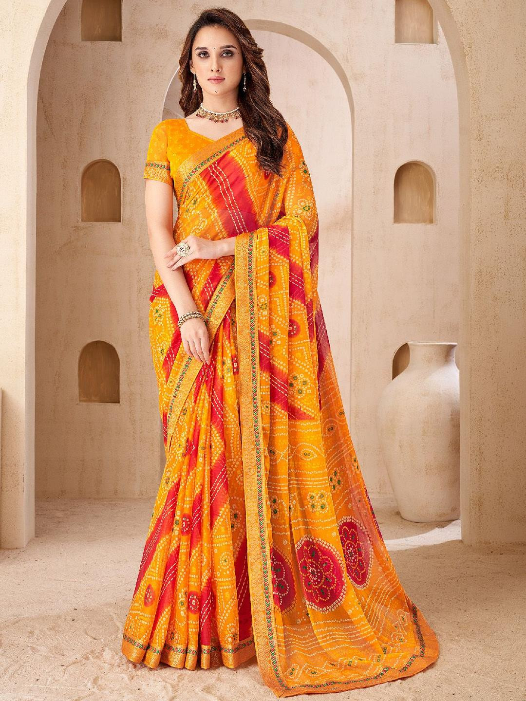 KALINI Bandhani Print Bandhani Saree with Matching Blouse Piece