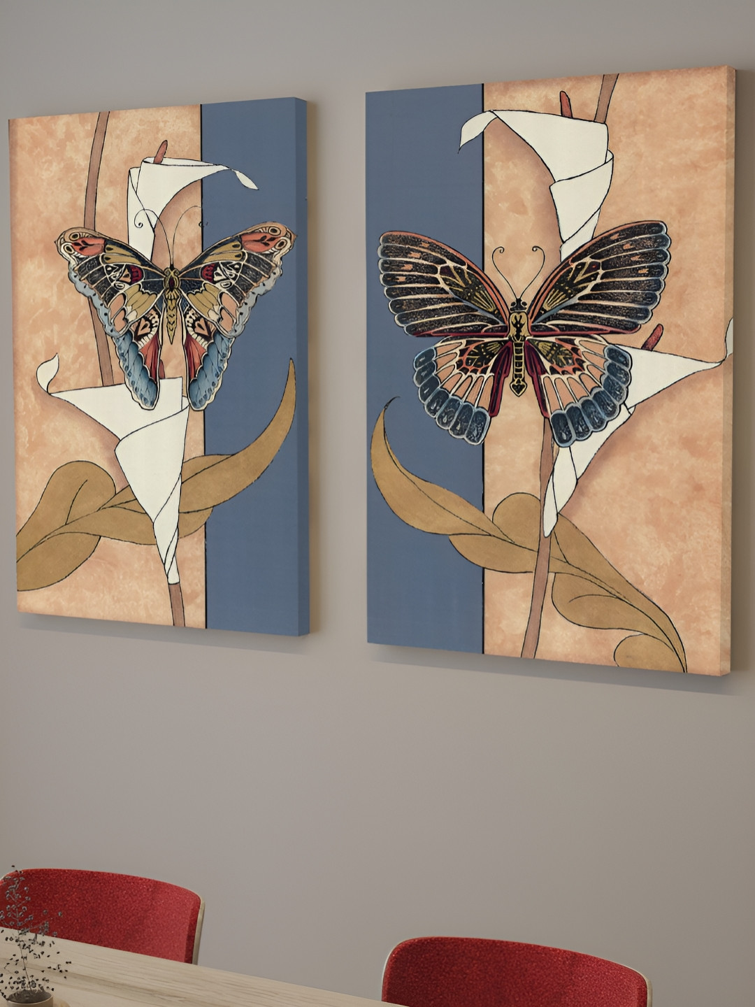Myntra Elegant Homes Beautiful Butterfly Canvas Landscape 2-Frame Painting Wall Art