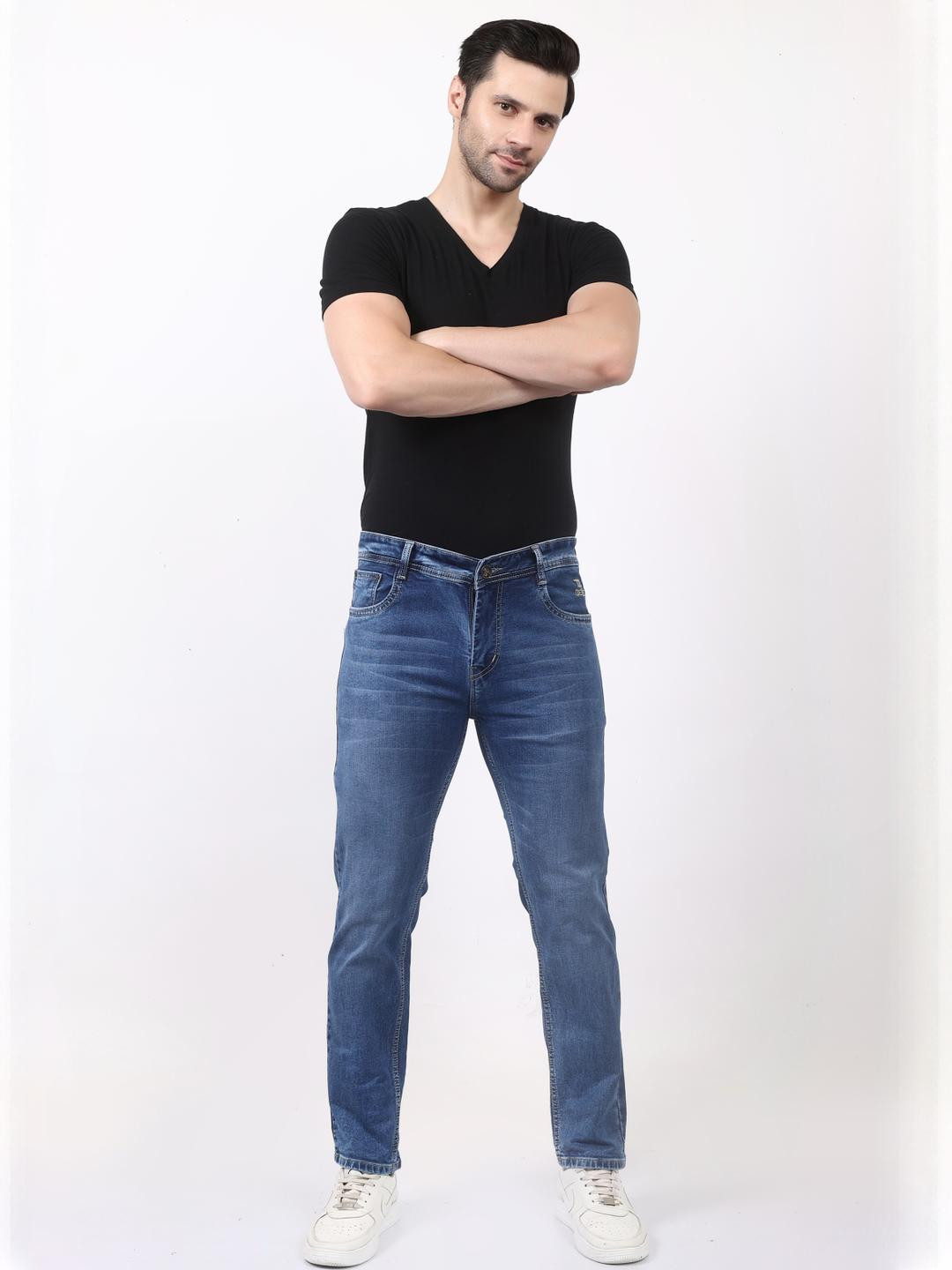 Men Stretchable High-Rise Blue Denim Jeans