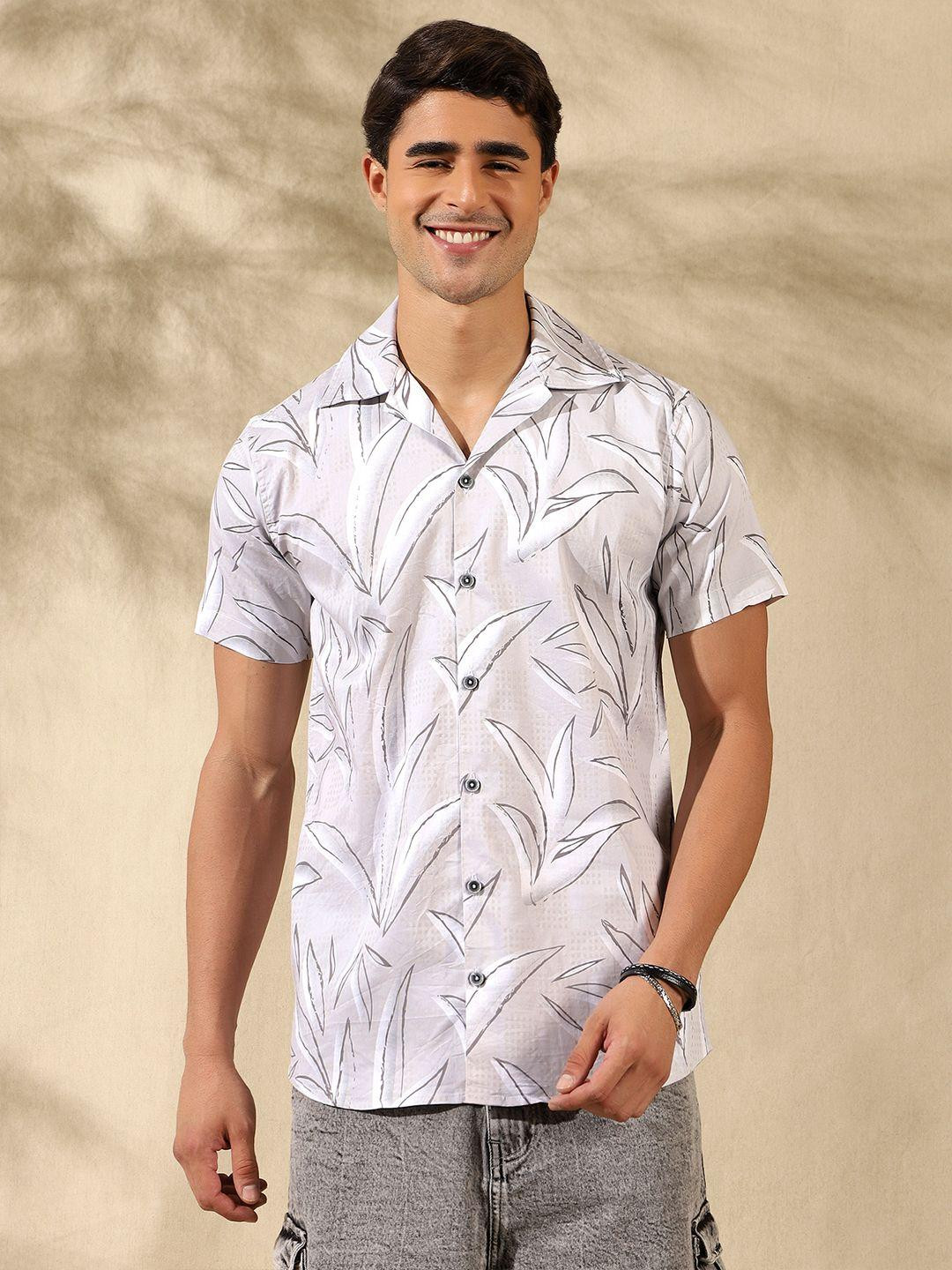 FILO HEVIS Relaxed Fit Floral Printed Spread Collar Cotton Shirt