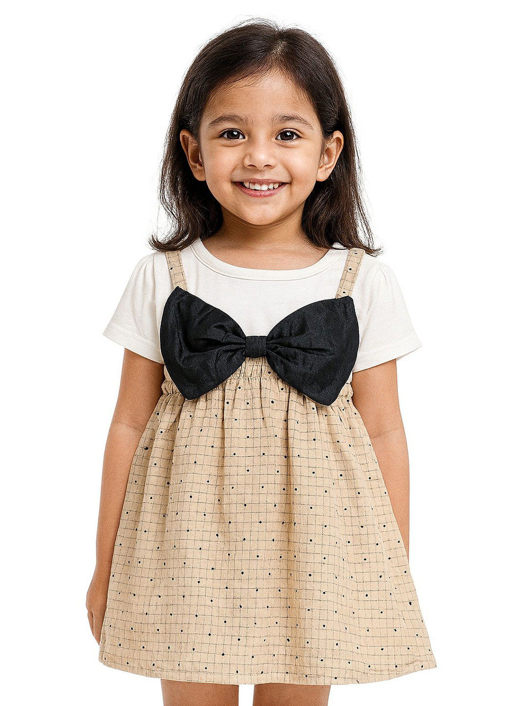 POP STREET KIDS Girls Polka-Dots Bow Detail Pinafore Dress