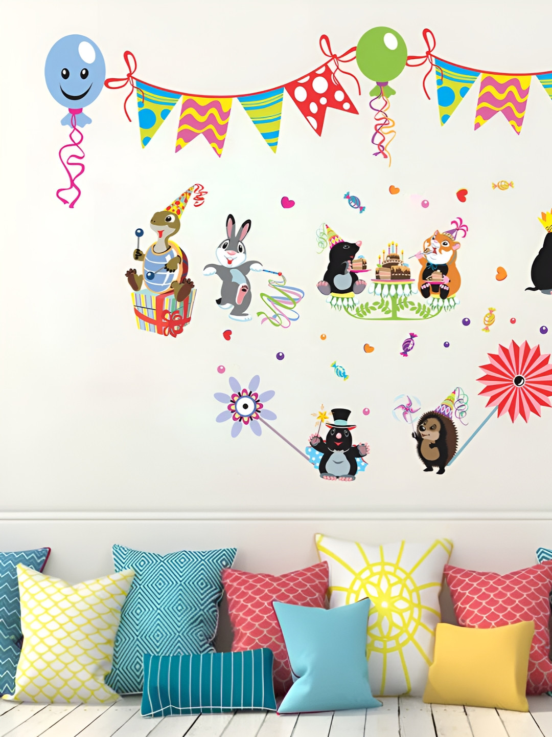LANSTICK Multi Animals birthday party Wall Sticker