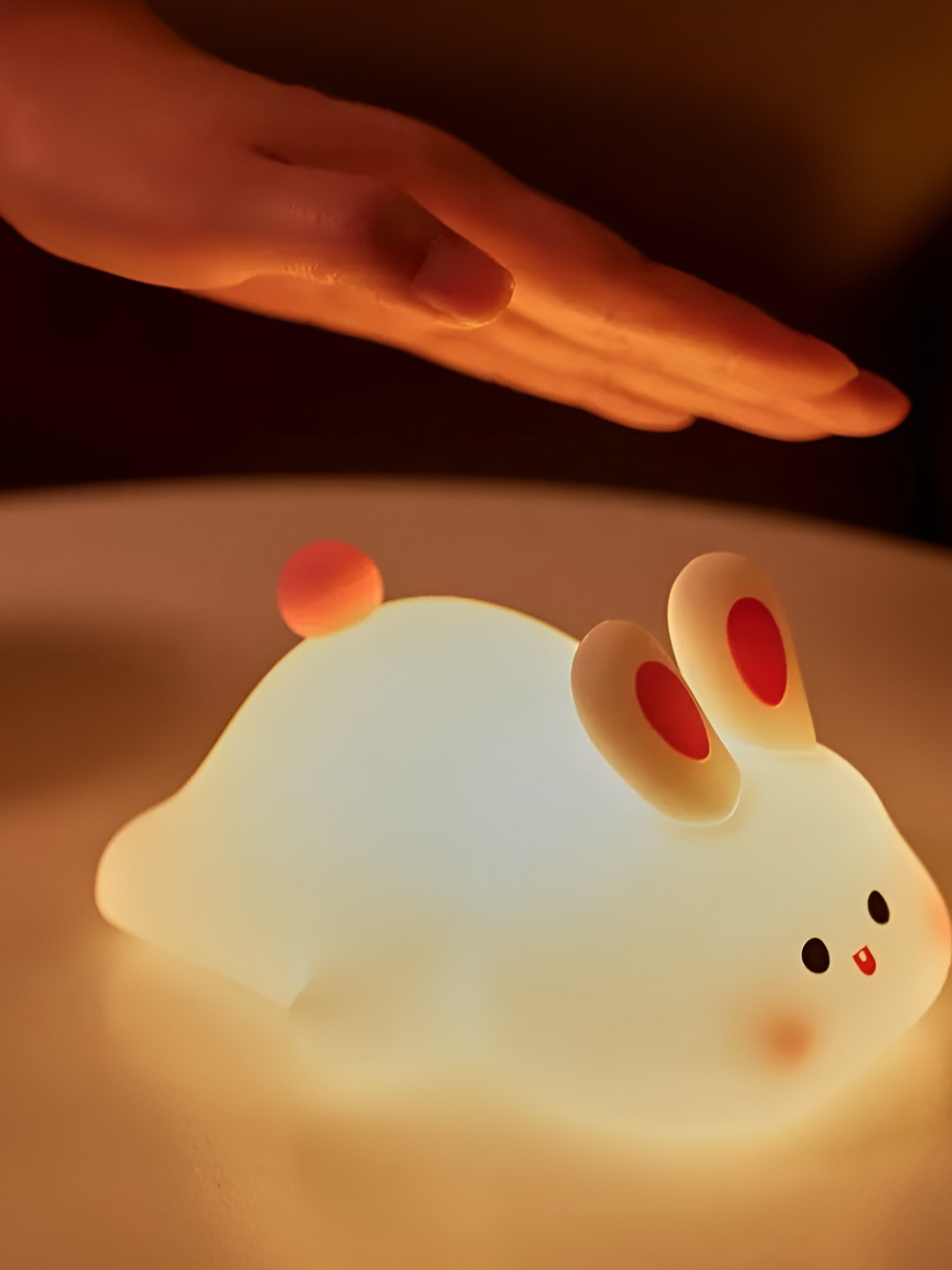 EarthCraft White Silicone Big Face Rabbit Table Lamp With Adjustable Cord And Bulb