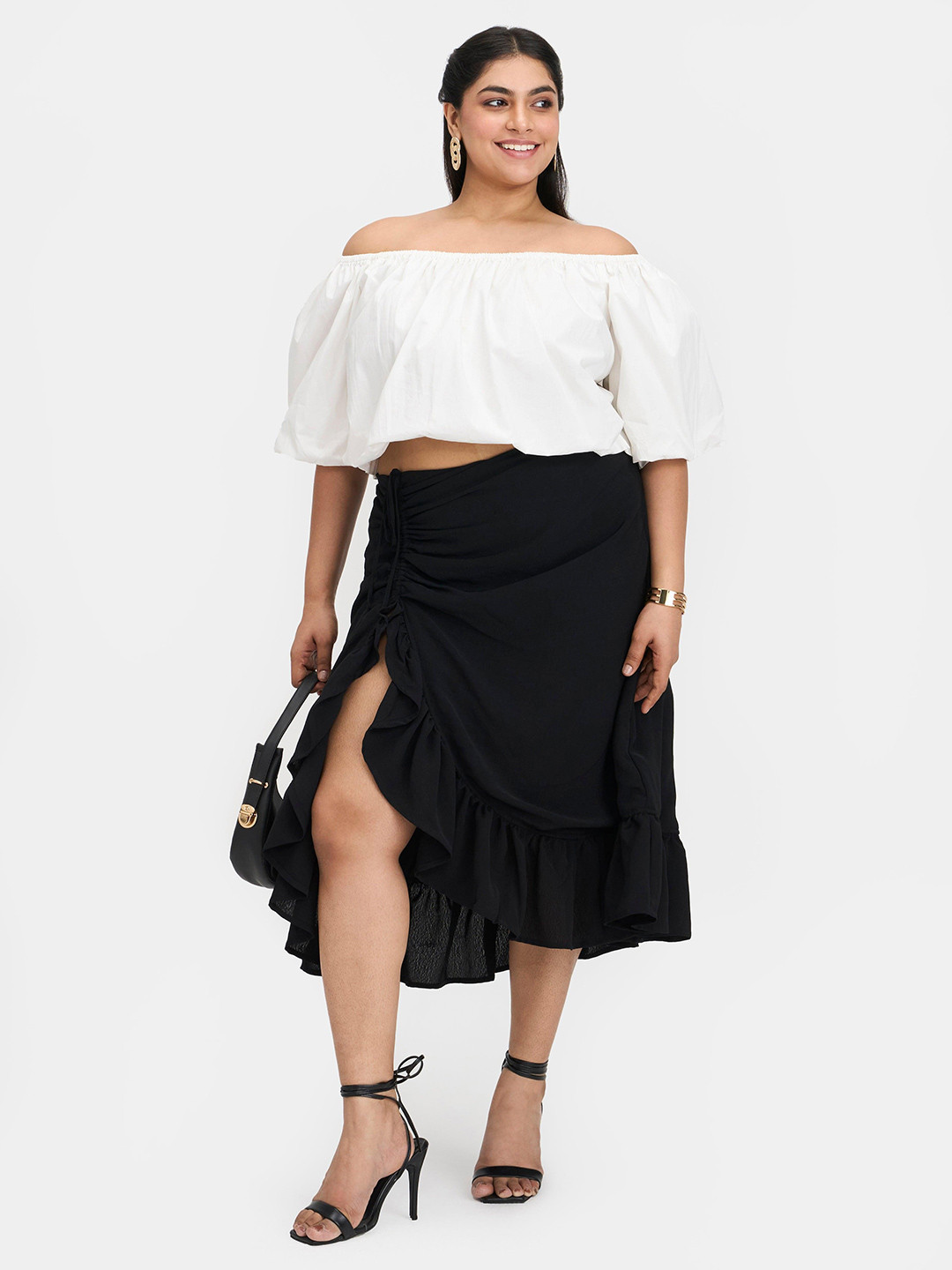 Virgio Plus Size Women Cotton Off-Shoulder Crop Solid Short Sleeves Plus Size Top