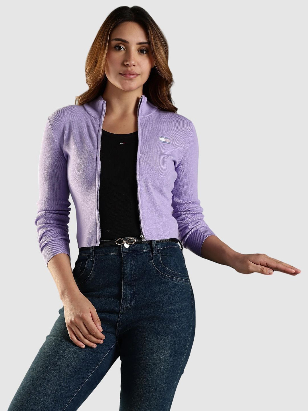 Tommy Hilfiger Women Mock Neck Front-Open Sweater