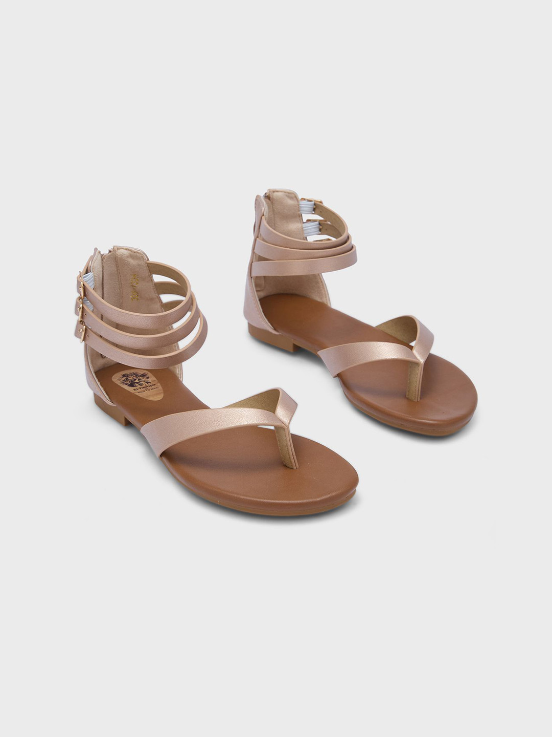 Sole To Soul Women Mid-Top Open Toe Zipper Gladiators Flats with Buckles