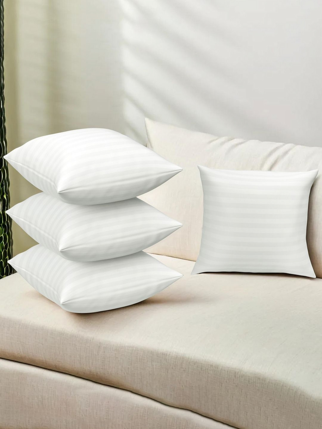 Aura White 4 Pcs Cotton Sofa  Pre-Filled Cushions