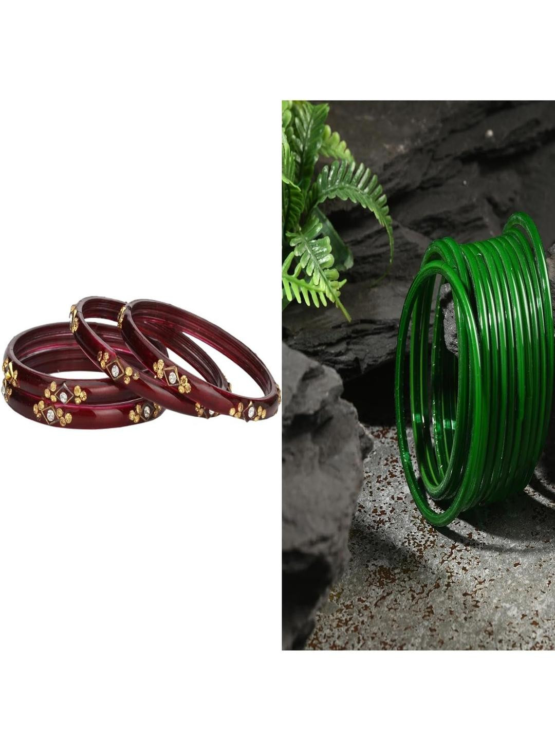 Somil Elegant Combo Glass Bangle Set | Handmade Traditional Chudi For Women | Perfect For Daily & Occasion Use, Combo Of 2 Set, Maroon, Green