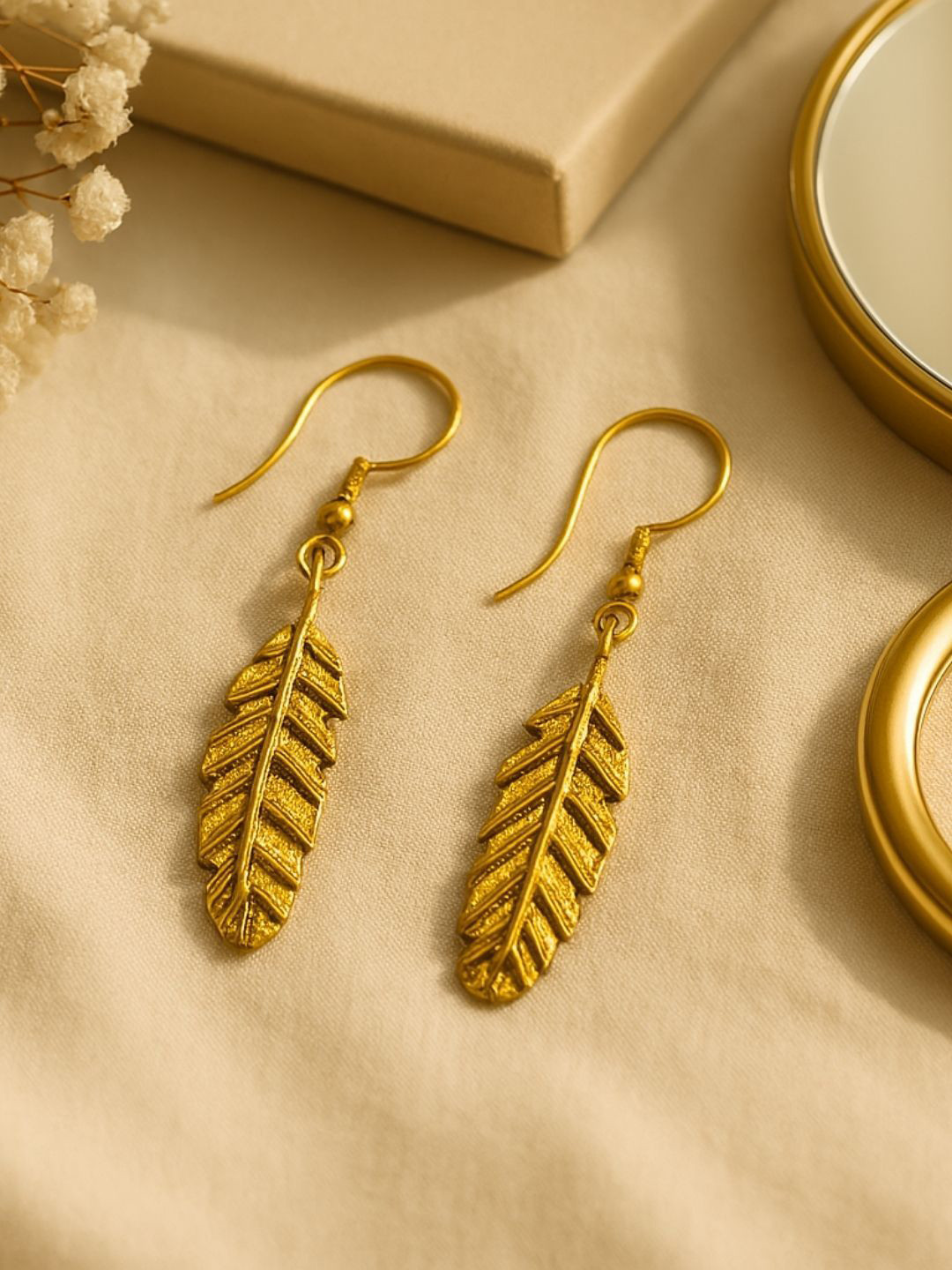 Unravel India Feather Shaped Drop Earrings