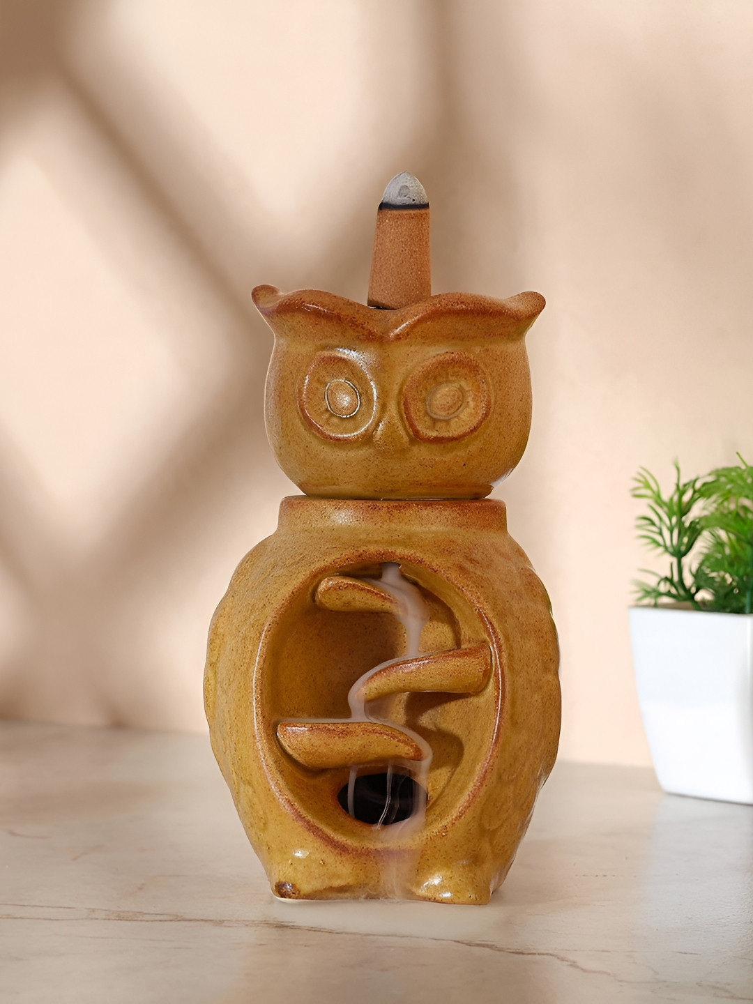 Parkash Candles Brown Back Flow Owl Shaped Ceramic Incense Holder