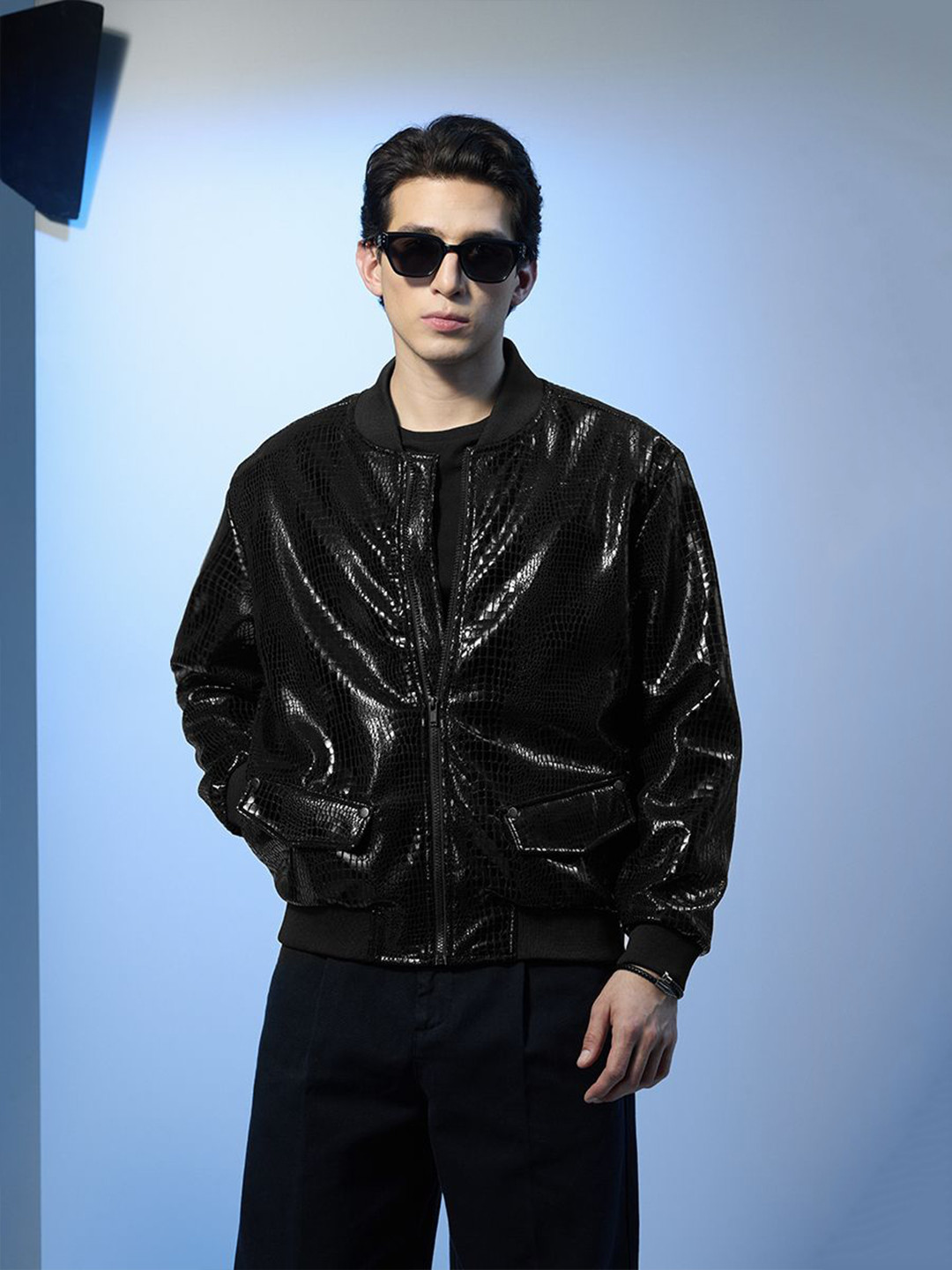 Snitch Stars Within Glossy Textured Relaxed Fit Bomber Jacket