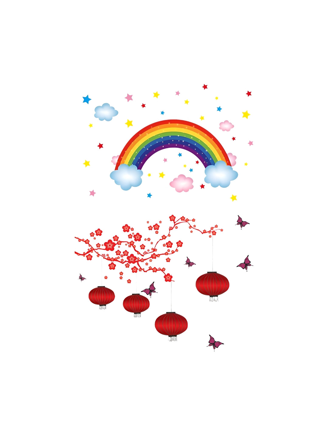 prettykrafts 2Pcs Yellow & Red Rainbow & Bird Cage Wall Stickers