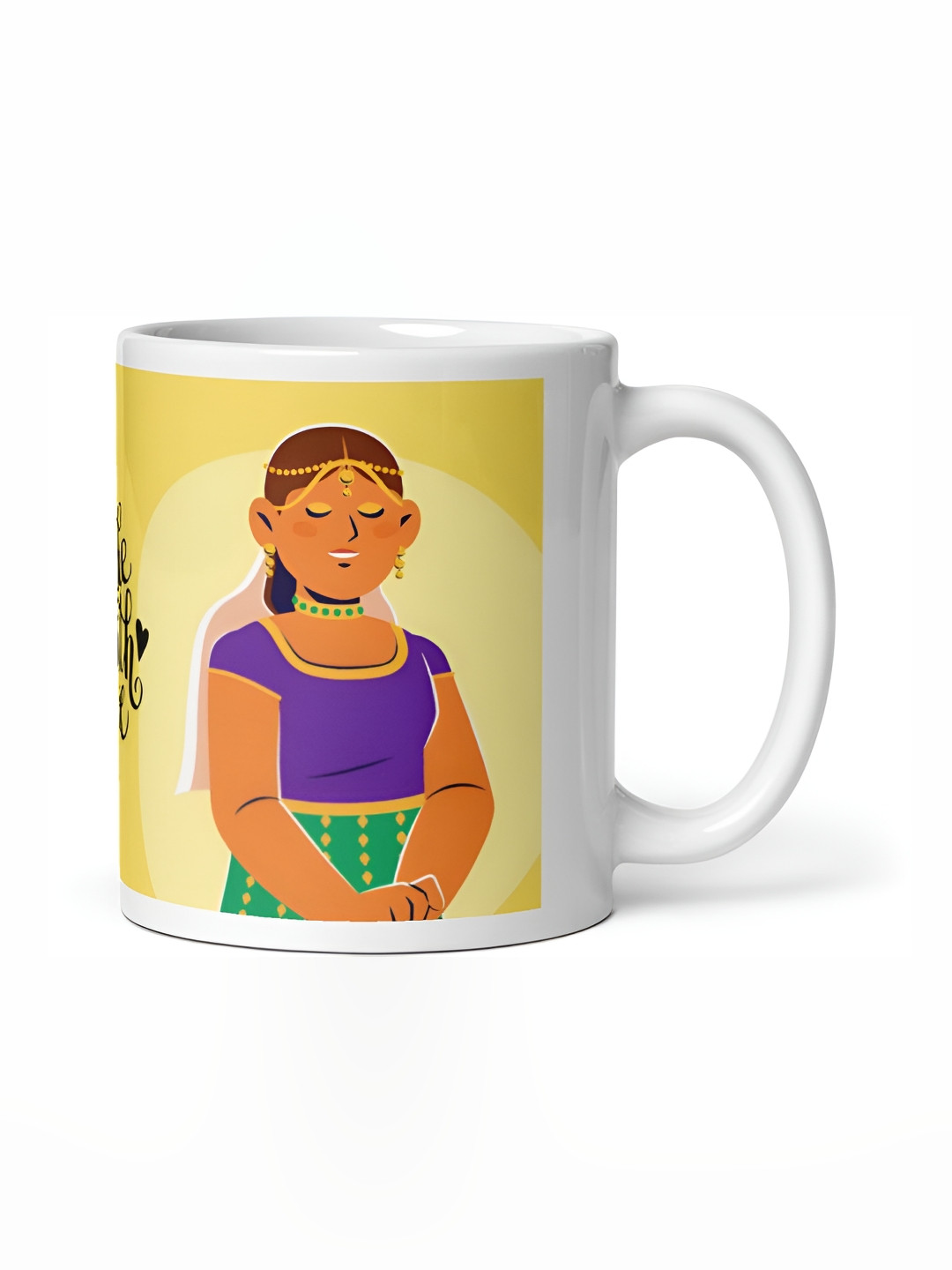 Mr UVD White & Yellow Graphic Printed Ceramic Glossy Mug 350 ml