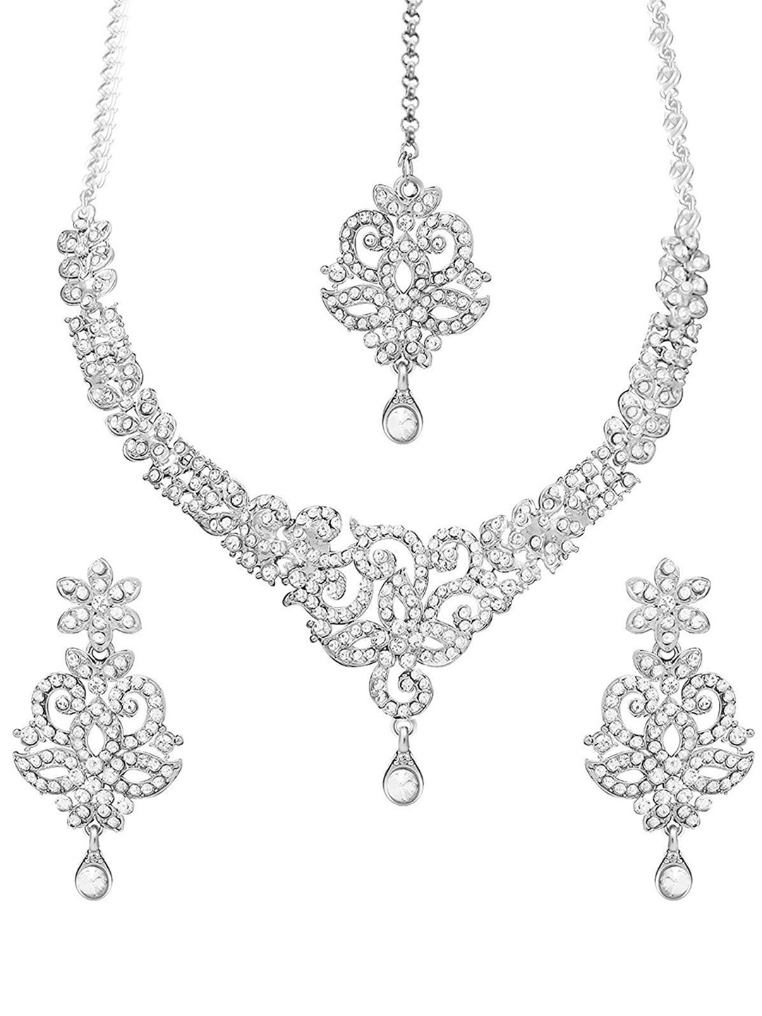 Atasi International Silver-Plated Crystal & American Diamond-Studded Jewellery Set
