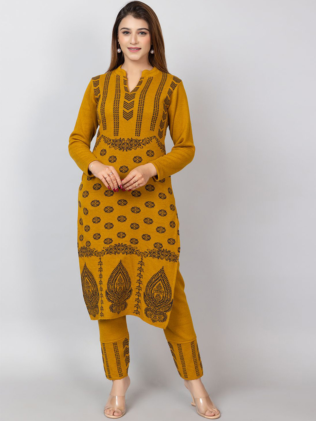 Colorchakra Self Design Notch Neck Straight Kurti With Palazzos