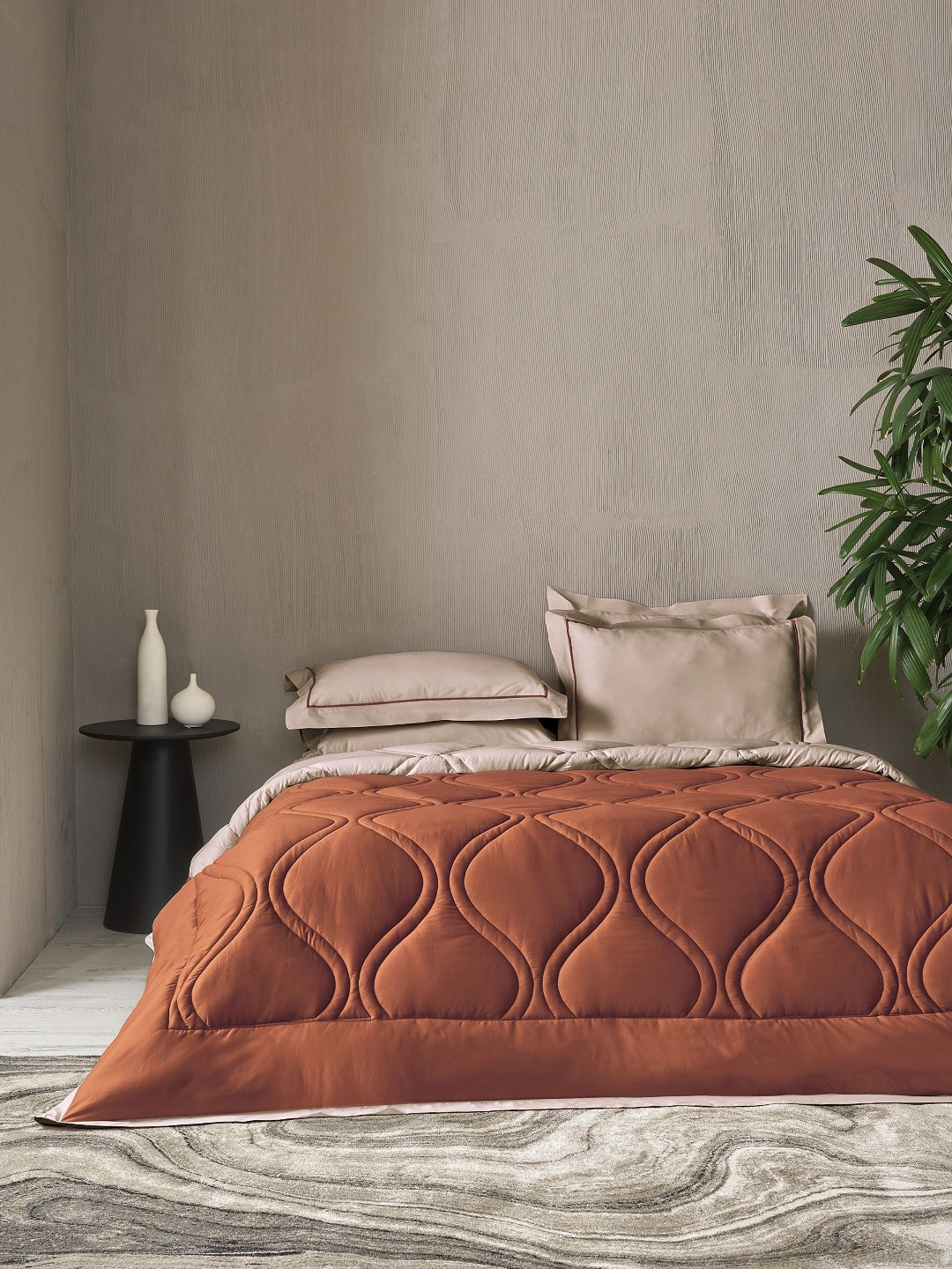 SANSAAR A DDECOR BRAND LIVE CONSCIOUSLY Brown & Beige Geometric Cotton 4 Piece Bedding Set