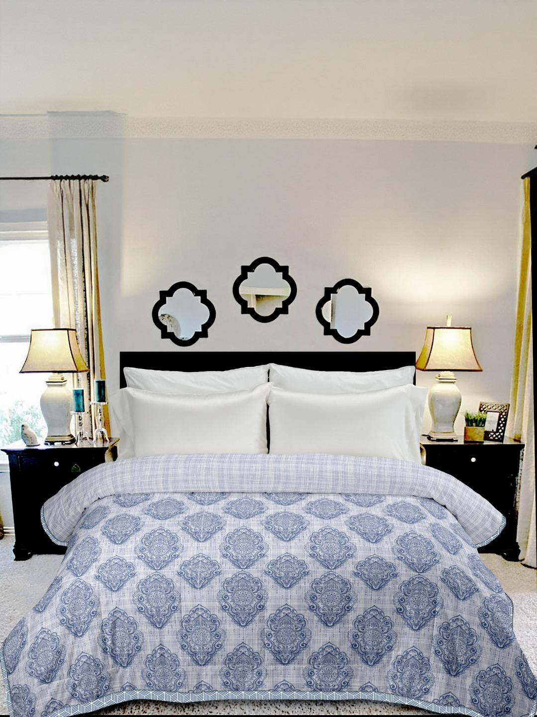 Anadhika Blue And White180 TC Printed Single Bed AC Room Reversible Dohar