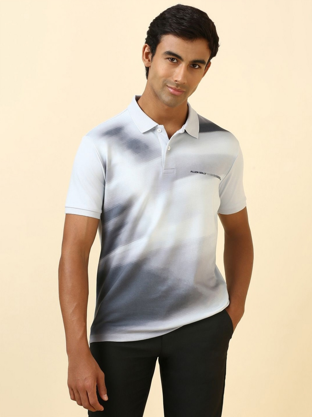 Allen Solly Men Washed Effect Dyed Polo Collar Pure Cotton T-shirt