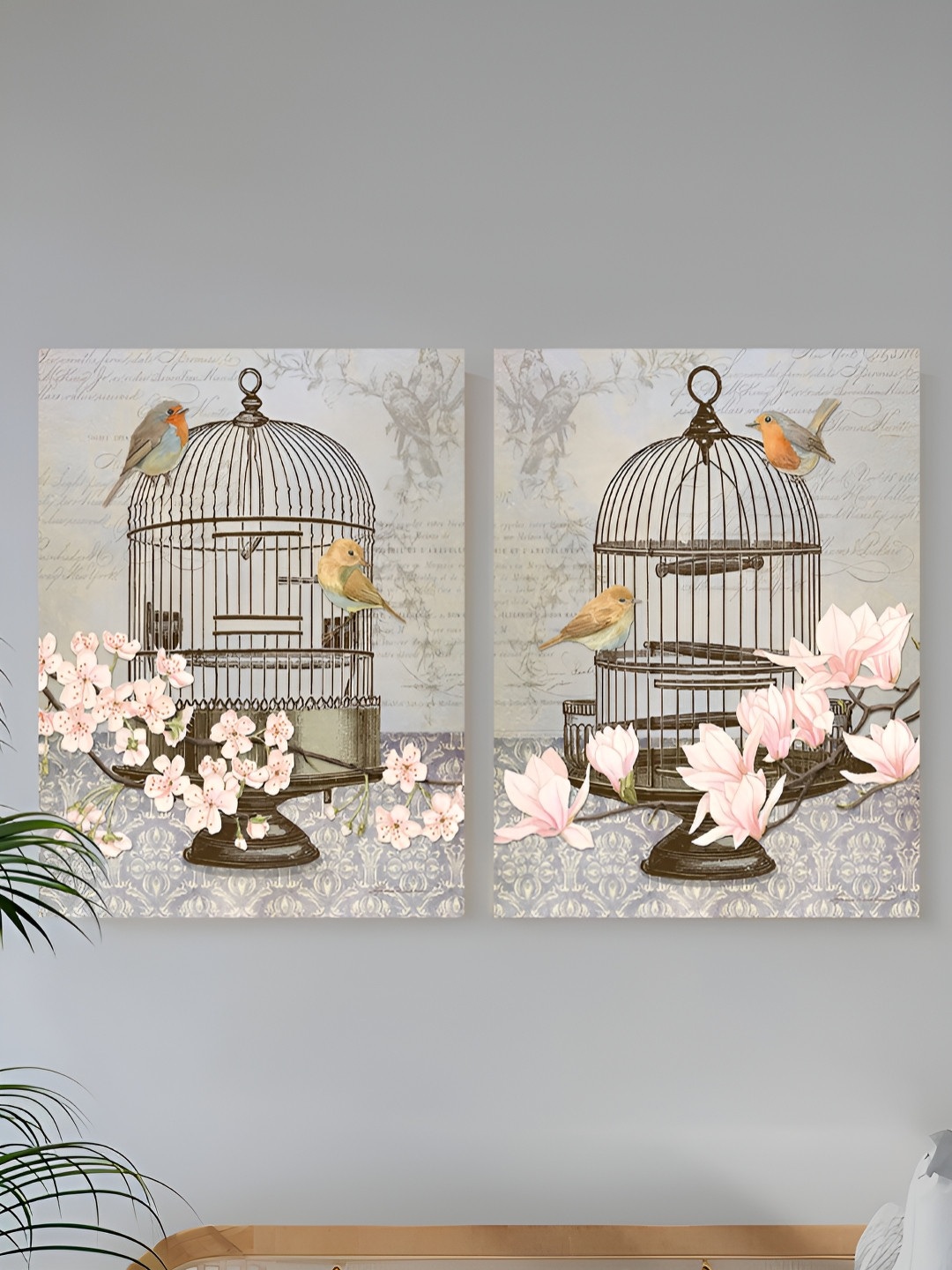 Livin'luxe Landscape 2-Frame Bird Theme With Cage Print wall Art Painting
