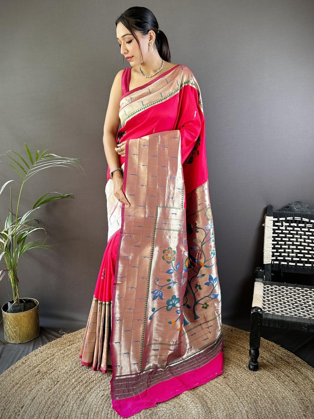 KALINI Ethnic Motifs Woven Design Paithani With Unstitched Blouse Piece